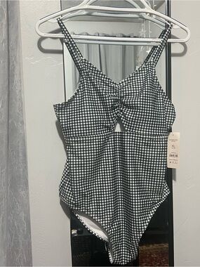 Weekend Academy XL (14-16) Black/White Gingham Ruched One-Piece Swimsuit UPF 50+